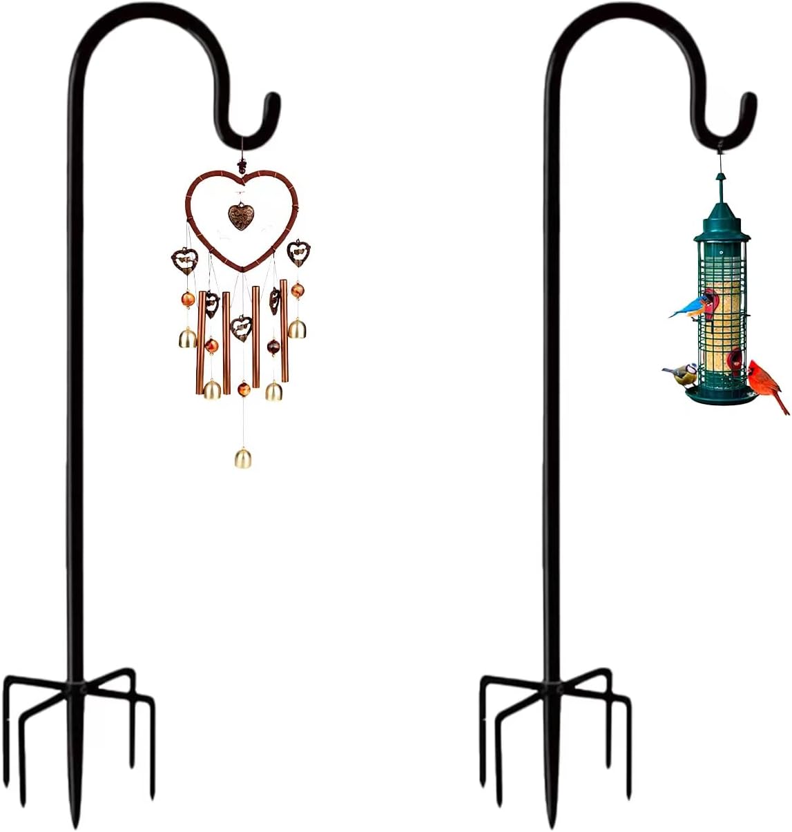 Outdoor Shepherd's Hooks - Rexwnadu Shepherds Hook 76 Inches 2 Packs for Bird Feeder Heavy Duty Adjustable Outdoor Shepherd Hooks with 5-Prong Base for Lanterns Planting Hanger Weddings (76