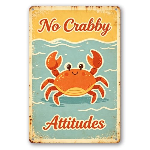 Funny Metal Crab Beach Sign, Summer Outdoor Wall Decor 8x12 Inch
