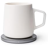Ui Neo Self-Heating Mug Set - Jasmine White | 12 fl oz / 355 mL Ceramic Coffee &amp; Tea Mug with Heating Pad