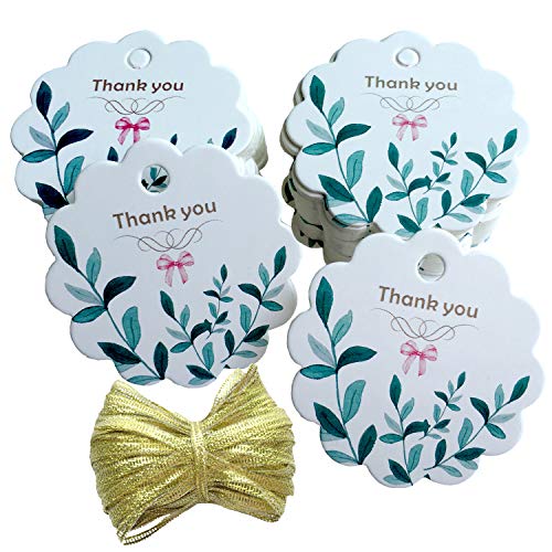 100Pcs Floral Thank You Gift Tags with 100 Feet Gold String White Paper Gift Tags for Wedding Favors, Baby Shower, Bridal Shower, Birthday Party, DIY Projects (Green) (Best Homemade Baby Gifts)