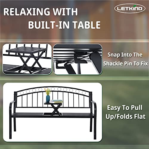 59" Outdoor Metal Bench Table Patio Garden Benches 3Seater with Steel