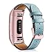 Mornex Replacement Leather Band Compatible with Fitbit Charge 5, Classic Genuine Leather Wristband for Men Women(Blue-Pink Buckle)