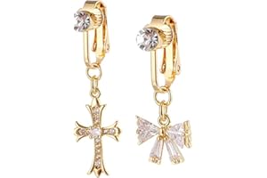 Niaspi 2Pcs Cross Bow Fake Belly Button Rings Non Piercing Clip On Navel Rings Sparkling CZ Belly Barbell Fake Body Piercing Jewelry for Women