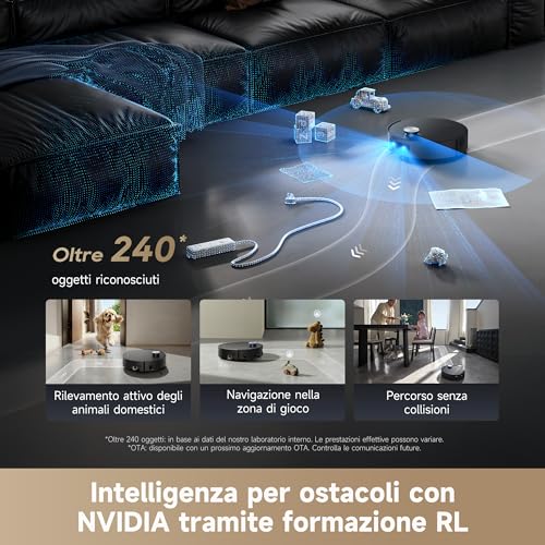 Aqua10 Ultra Roller Complete Robot Aspirapolvere, Autopulizia Rullo, Supera Ostacoli da 8cm, Auto-Svuotamento, Aspirazione 30.000 Pa, Evita Oltre 240 Oggetti, Controllo Vocale Intelligente,Nero