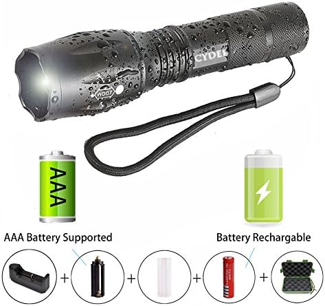 LED Tactical Flashlight, 5 Modes 900 Lumen LED Torch Ultra Bright Waterproof Flashlight Portable Zoomable Adjustable Focus Flashlight with Rechargeable 18650 Lithium Ion Battery and Charger