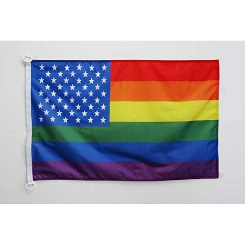 AZ FLAG - Rainbow USA Flag - 2x3 Ft - For Outdoor - US - American Gay Pride Banner Knitted Polyester with Two Plastic Rings - Fade Resistant - Vivid Colors - 2' x 3' Feet - 90x60 Cm