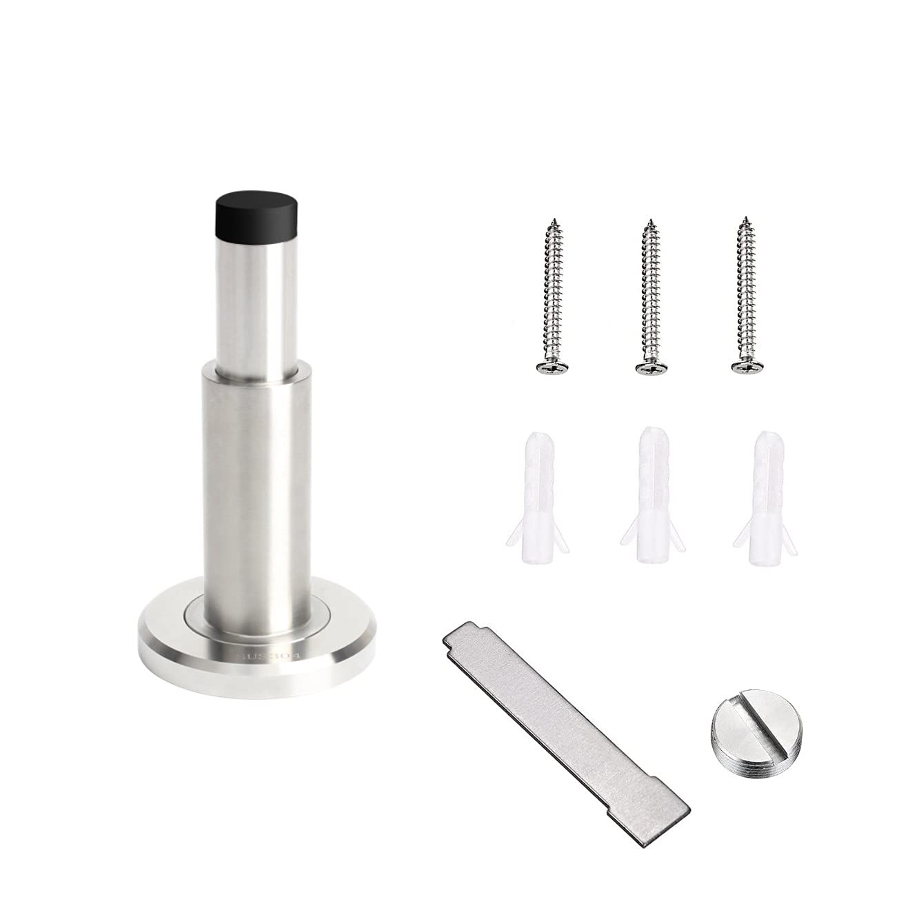 JZK 7CM-10.8CM Length Adjustable Wall Mounted Door Stop with Rubber Buffer, Stainless Steel Door Stopper for skirting Board, skirting Mounted Doorstop