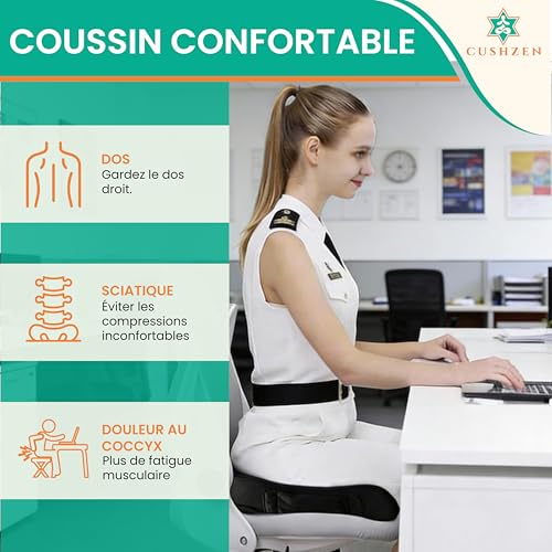 Cushzen - Ergonomic Coccyx Cushion - Chair Cushion for Coccyx Pain Relief - Ideal for Seating, Office, Driver, Car, Anti Sore Sores, Buttocks and Orthopedics.