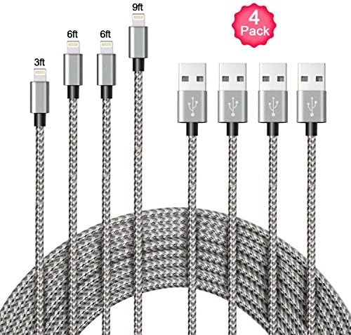 A8 POWER Lightning Cable,4 Pack 3FT 6FT 6FT 9FT Nylon iPhone Charger Cable USB Cord Charging Charger for iPhone,iPad,iPod