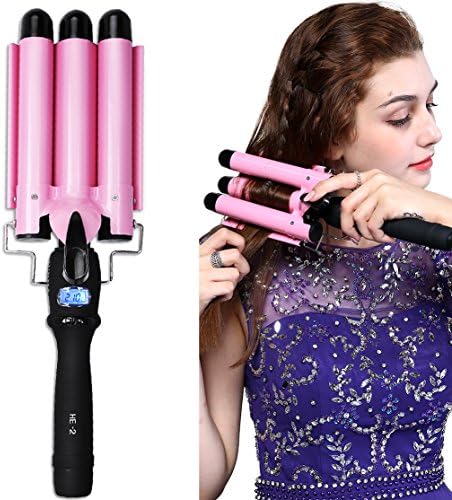 Ridsmc Hair Curling Waver 3 Barrels Hair Curling Iron Wand Quick Heated Best Hair Waver for Beachy/Frizz Free Waves(Pink)