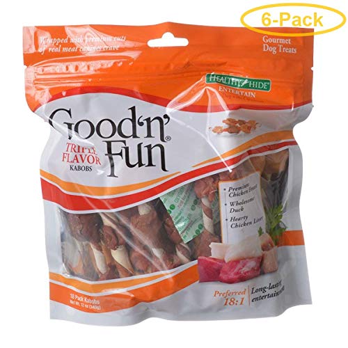 HEALTHY HIDE GOOD ‘N’ FUN TRIPLE-FLAVOR KABOBS – CHICKEN BREAST, DUCK & CHICKEN LIVER 18 PACK – PACK OF 6