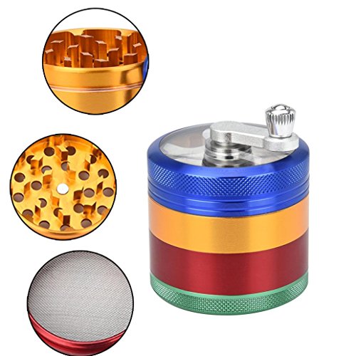 Snowfoller Multicolor Grinder - Tobacco Herb Weed Grinder with Pollen Catcher - 4-layer 54mm Metal Herb & Spice Mills with Mill Handle