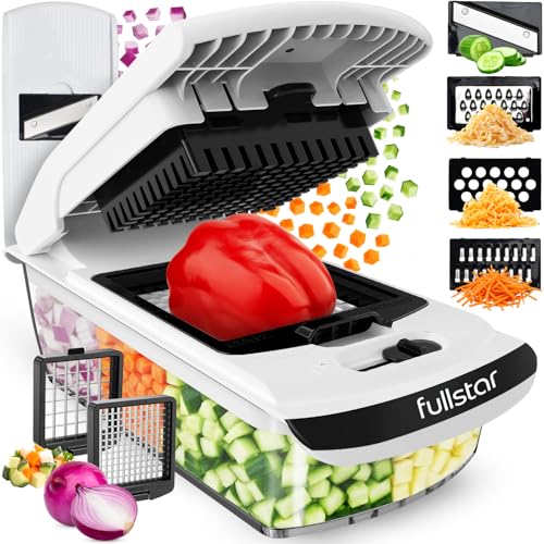 Fullstar Vegetable Chopper & Mandoline Slicer - Julienne Cutter Dicer Grater for Food Veg Onion Cucumber Tomato Salad Potato Cheese - Kitchen Gadgets & Accessories (PRO 6-in-1, White)