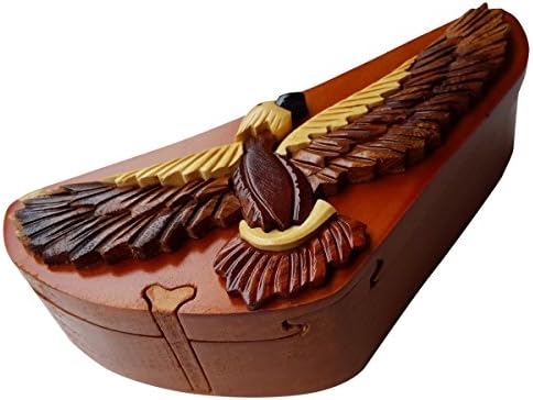 Handmade Wooden Art Intarsia TRICK SECRET Eagle Flying Trinket Puzzle Box (5103)