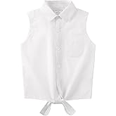 Noomelfish Girls Sleeveless Button Down Shirt Tie Knot Blouse Western Cowgirl Outfit (5-12 Years)