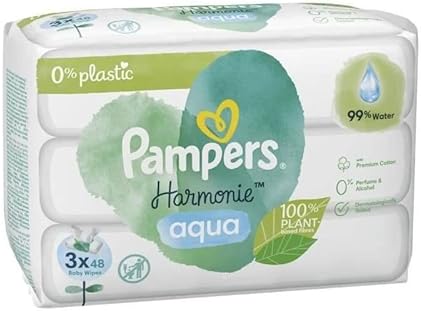 Pampers Harmonie Aqua Baby Wipes, 3 Packs of 48 Wipes = 144 Baby Wipes