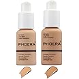 2 Pcs Liquid Foundation Full Coverage 24HR 30ml Matte Oil Control Foundation Makeup Concealer (Buff Beige & Sand) with Kabuki Foundation Brush Flat Top