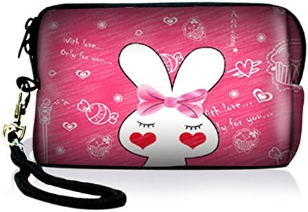 New Arrival Pink Rabbit Neoprene Case Bag Pouch For Digital Camera Cell Phone Ipod touch Iphone For Nikon Coolpix S8100 S8200 S9100 S9300 P310 P300 AW100,Iphone 3 4 5,Itouch 5 +Strap