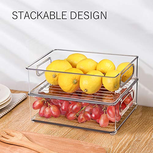 Stackable Refrigerator Organizer Bins, 6 Pack Clear Kitchen Organizer Container Bins with Handles and 20 PCS Free Plastic Bags for Pantry, Cabinets, Shelves, Drawer, Freezer - Food Safe, BPA Free 10\