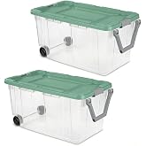 160 Quart Durable Clear Storage Container with Latch Lid and Pull Handle, Light Green, 2 Pack