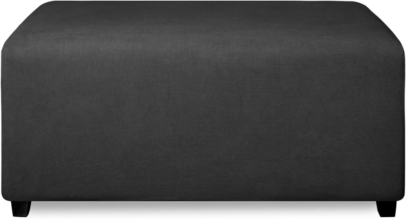 Slipcovers - PureFit Super Stretch Soft Form Fit Ottoman Cover Rectangle - Ottoman Slipcovers for Foot Stool & Folding Storage Furniture for Living Room with Nonslip Elastic Bottom (Large, Dark Gray)