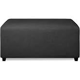 PureFit Stretch Rectangle Ottoman Cover Footstool Cover, Dark Gray | Fleece Large Ottoman Slipcovers Soft Form Fit Rectangle Slipcover for Folding Storage with Nonslip Elastic Bottom