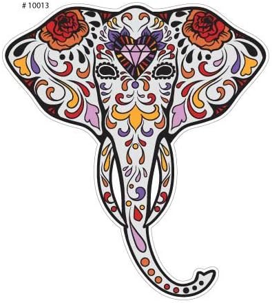 # 10013 Fynn Sticker 6" tall Elephant Sugar Skull Sticker-Day of the Dead Vinyl Wall Home Decor Car Window Bumper Decal