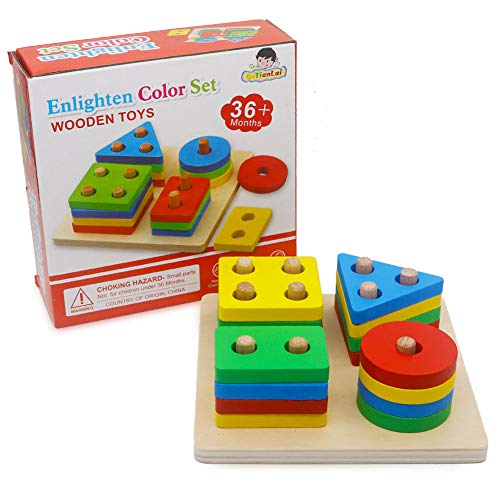 image for GETIANLAI Wooden Educational Preschool Toddler Toys Shape Color Sortin