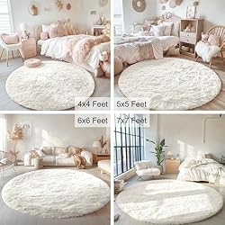 OLANLY Ivory Round Rugs for Bedroom - Machine