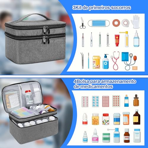 Organizador de Bolsa de Remédios de Viagem, Bolsa de Remédios com 2 Compartimentos, Organizador de Medicamentos Armazenamento, Estojo para Transporte de Esmalte