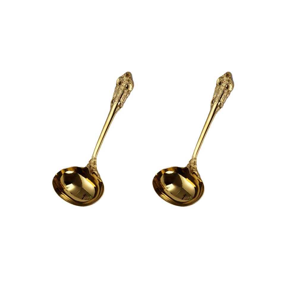 ZFQ 2 Pieces 18/10 Stainless Steel Deep Soup Spoon, 6.5 Inches Long, 2.76 Inches Wide, Large Capacity for Service, Mirror Polishing, Dishwasher Safety, Golden Color