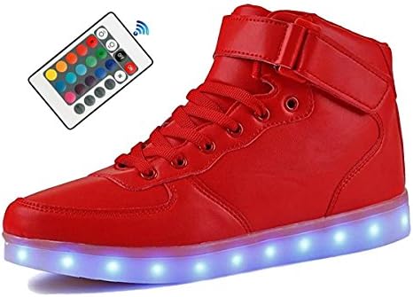 Richarde Mens Leather Sneaker Womens LED Short Boots 7 Color Light Up Shoes Red 46