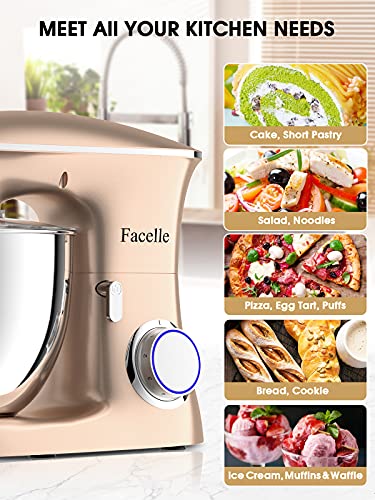 8.5 L 2000 W Bread Mixer for Pastries, Facelle Kitchen Robot, Kneader, Low Noise, Powerful and Professional, 6 Speeds with Pulse, Stainless Steel Bowl