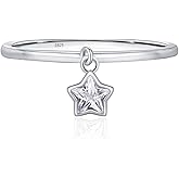 Kokoma Dainty Star Dangle Ring 925 Sterling Silver CZ Crystal Dangling Charm Stacking Ring Statement Promise Engagement Rings Wedding Band Minimalist Jewelry