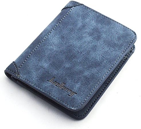 IU COMP Baellerry Men's Retro Matte Leather Wallet,Blue,Vertical Style