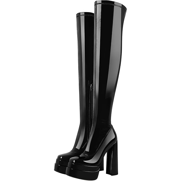 Amazon.com | onlymaker Thigh High Patent Boots Double