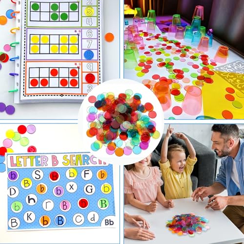 xolaer 600 PCS Transparent Jeton de Bingo ø 19 mm, Jetons Loto de Plastique, Marqueur Bingo Colorém Jeu Éducatif pour Enfants pour Apprendre à Compter et Classer, pour Fêtes Familles Jeux Ecoles etc