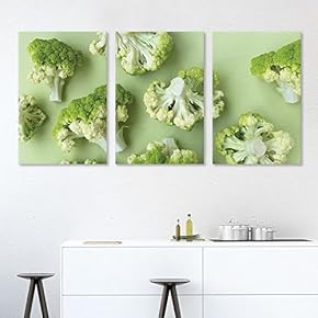 3 Panel Broccoli on Light Green Background x 3 Panels
