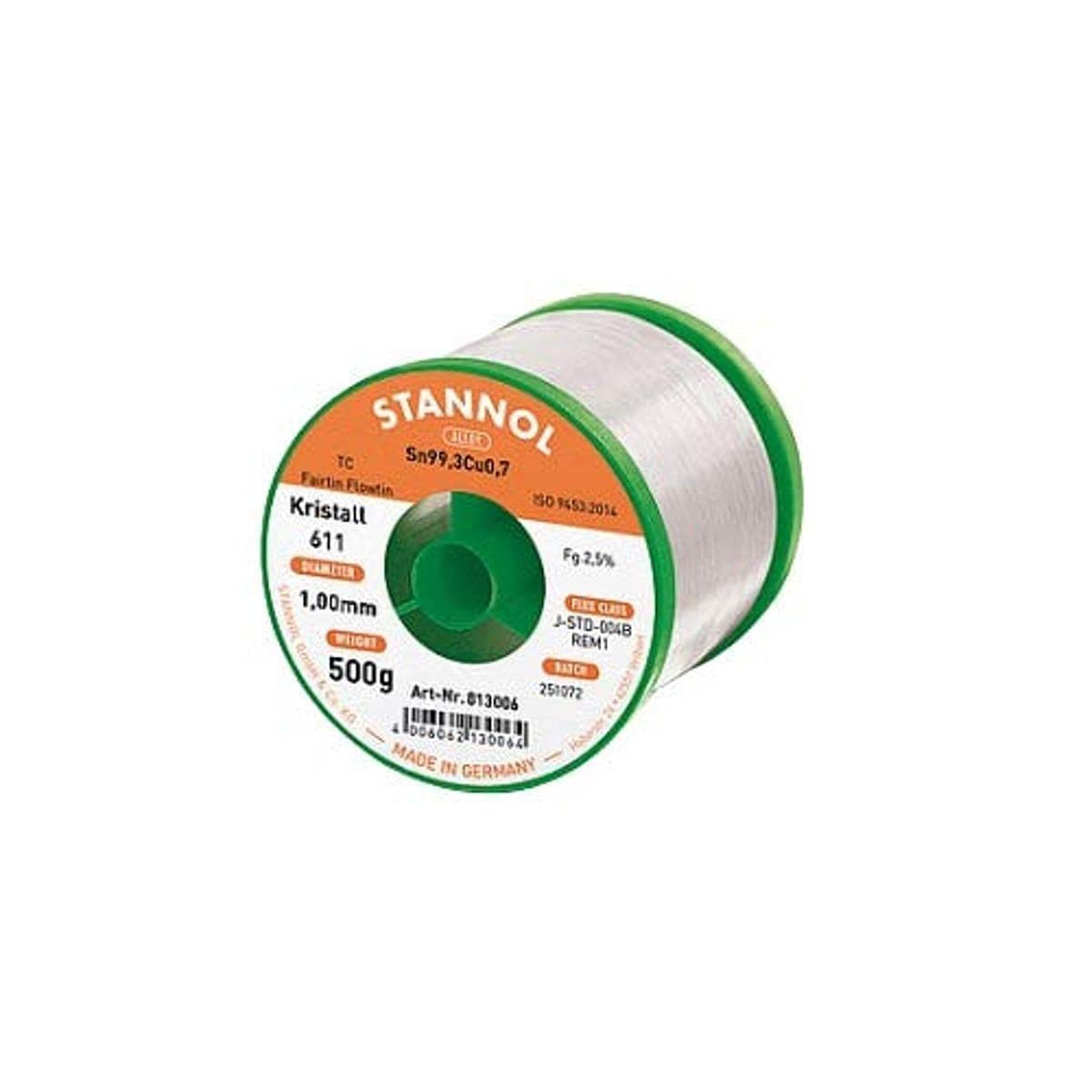 Stannol 813003 Soldering Wire Crystal 611 2.5% 1.0 mm FLOWTIN TSC305 (Sn96, Ag3Cu0.5) Fairtin 500 g Spool