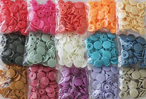 KAMsnaps Refill Pack: 150 KAM Snaps Size 20 Glossy in 15 Different Colors for Plastic Snaps No-Sew Buttons Fastener Setter Hand Tool for Cloth Diapers Clothing (Refill TR)