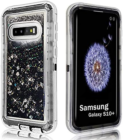 Liquid Bling Case for Samsung Galaxy S10+ (6.4 inch) Quicksand Shockproof Waterfall Glitter Robot Heavy Duty Shiny Bumper Soft Clear Rubber Commuter Defender Girl Women Cover for S10Plus (Black)