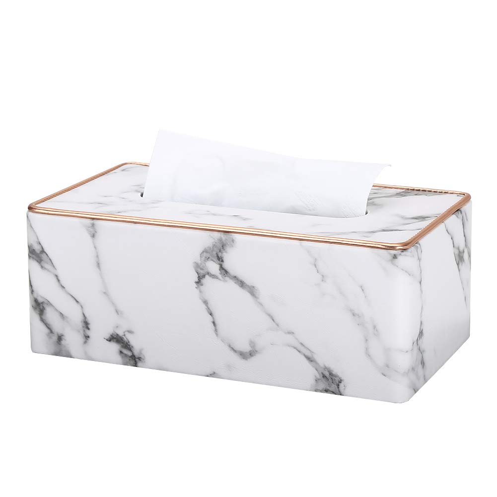 KINGFOM Tissue Box Cover PU Leather Rectangle Tissue Box Holder for Home or Office (Marble)