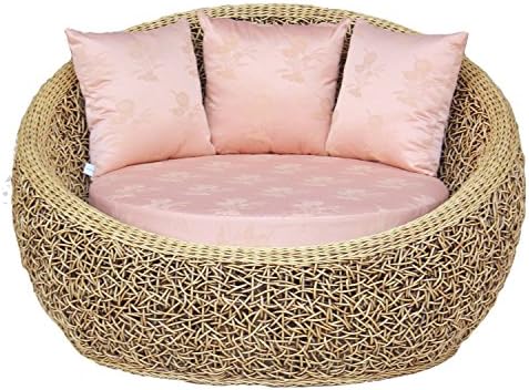 SARNN Luxury Modern Contemporary Indoor Outdoor Apollo Rattan Wicker Lounge Chair Sofa (Pink Pastel Cushions)