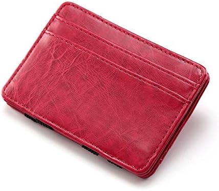 Unisex Slim Leather Card Holder Magic Money Clip Wallet (Red)