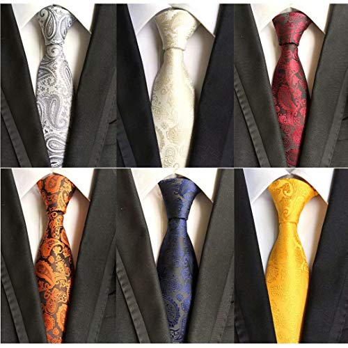 Jeatonge Lot 6pcs Mens Ties and 3pcs Tie Clips, Men's Classic Tie Necktie Woven Jacquard Neck Ties (Mixed Colors-08A)