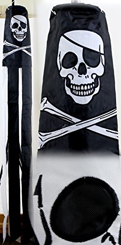 Ramson Imports of America 60" Embroidered Jolly Roger Pirate Flag 100% Polyester Wind Sock W/Grommets - Thumbnail 3