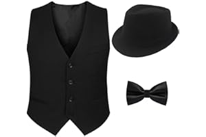 GIROIR 1920s Mens Costume Roaring 20s Accessories Gatsby Gangster Vest Fedora Hat Bow Tie Halloween Set