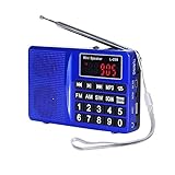 LCJ Portable FM AM Shortwave Multiband Radio Receiver with Micro TF Card and USB Driver MP3 Player USB Charging Cable 1000MAH Rechargeable Li-ion Battery (L-258-Blue)