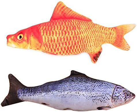 Yexpress Catnip Toys Simulation Plush Fish Shape Dolls Interactive Pet Pillow Chew Bite Supplies For Cat, 7", Salmon and Carp