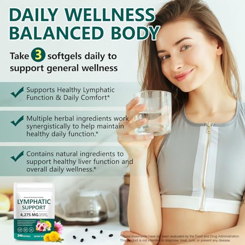 Lymph System Support Supplement 240 Softgels- 21-in-1 Herbal Blend Lymphatic Supplement with Dandelion, Burdock Root - Support Immune & Healthy Energy Levels, Promotes Internal Circulation